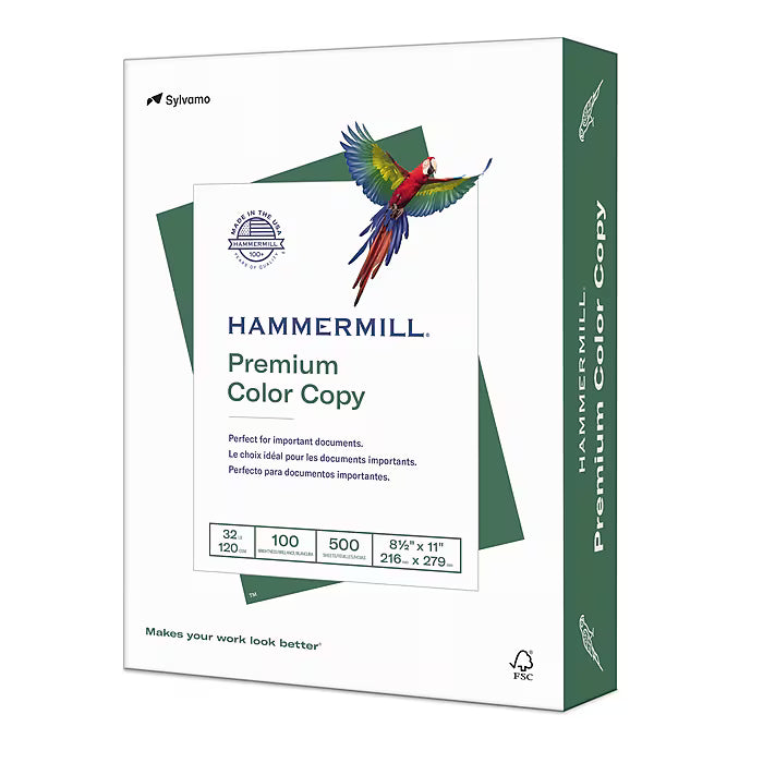 Hammermill Premium 8.5" x 11" Color Copy Paper, 32 lbs., 100 Brightness, 500 Sheets/Ream (102630)