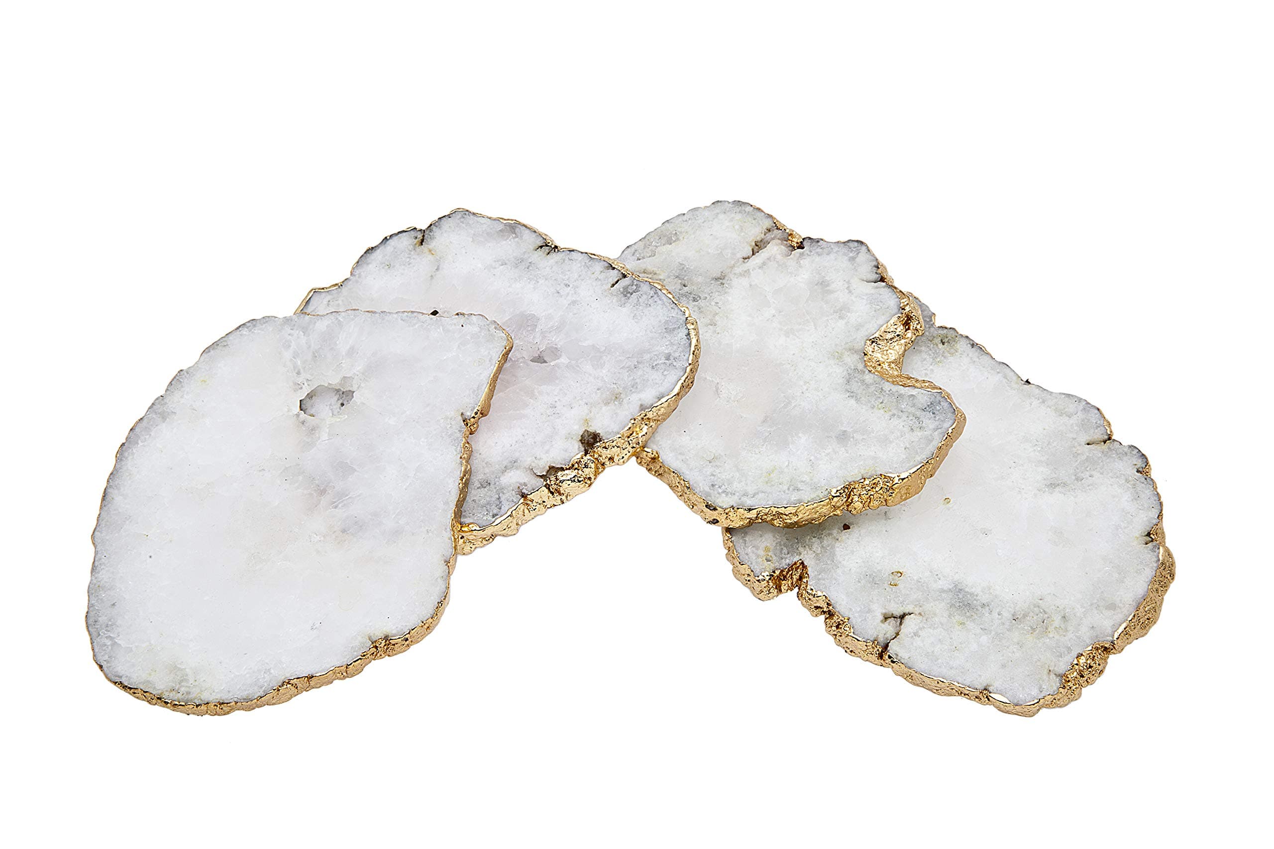 Godinger White Quartz Coasters, Brass Edge, Set of 4
